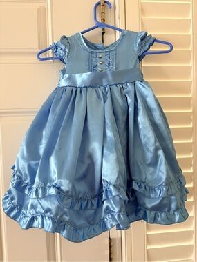 Vintage Wonderkids Light Blue Satin Ruffle Party Dress for Girls